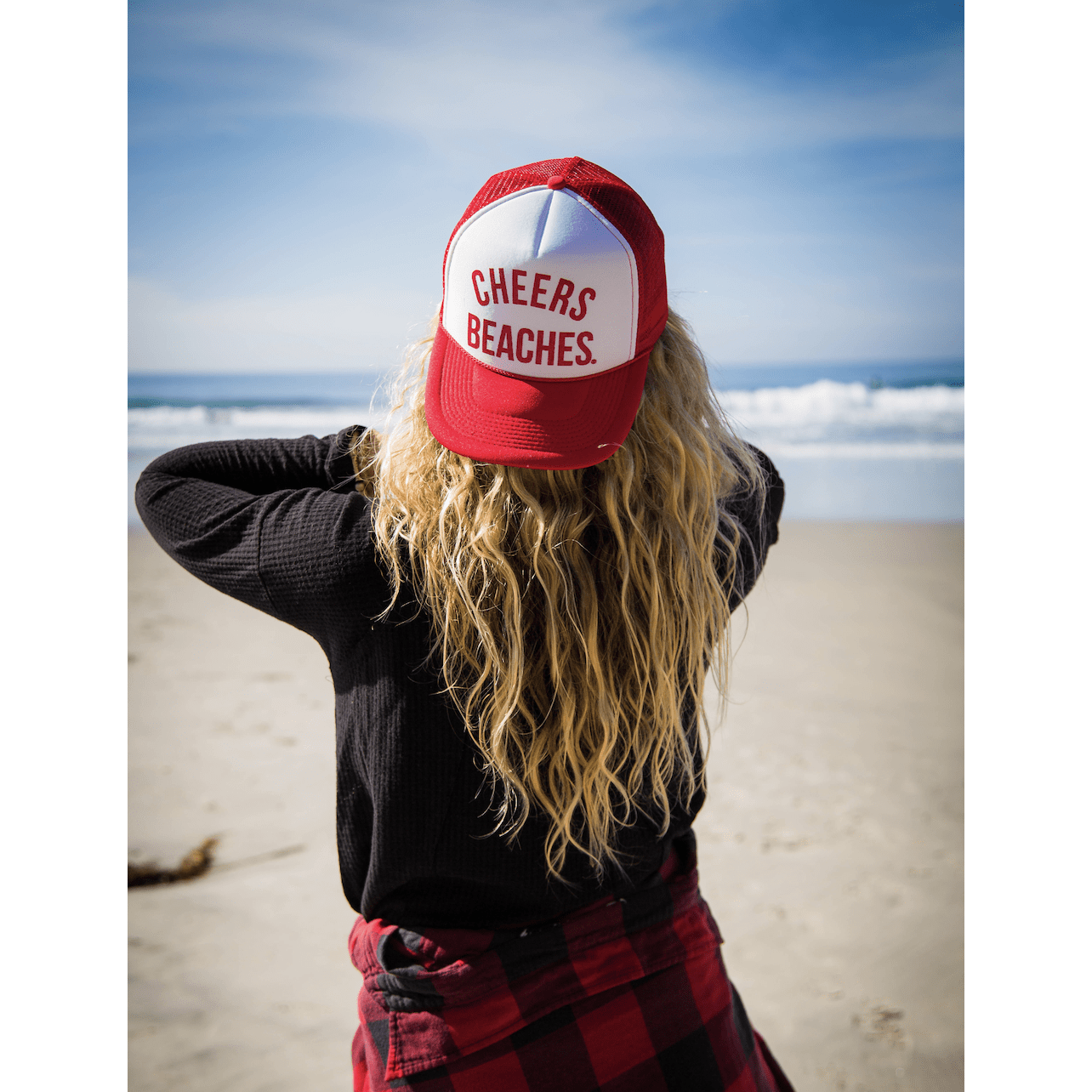 Cheers Beaches Accessories "Cheers Beaches" Trucker Hat: Red & White