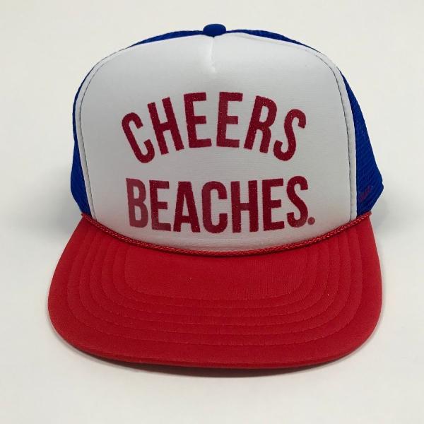 Cheers Beaches Trucker Hat: Red, White & Blue: Red Glitter