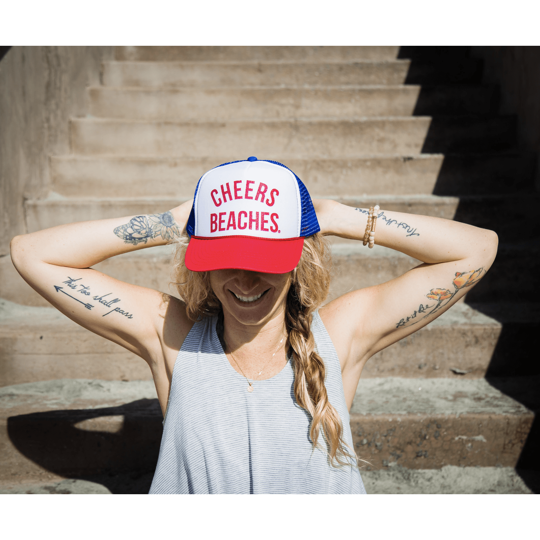 Cheers Beaches Accessories "Cheers Beaches" Trucker Hat: Red, White & Blue: Red Glitter