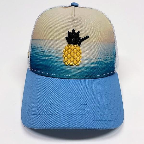 Cheers Beaches Accessories Universal / Ocean Blue Cheers Beaches Embroidered 3D Pineapple Beach Trucker Hat: Carolina