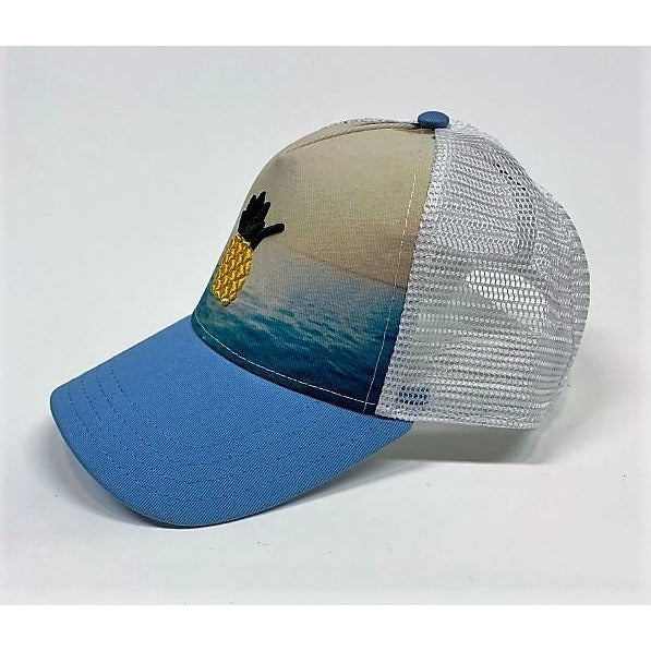 Cheers Beaches Accessories Universal / Ocean Blue Cheers Beaches Embroidered 3D Pineapple Beach Trucker Hat: Carolina